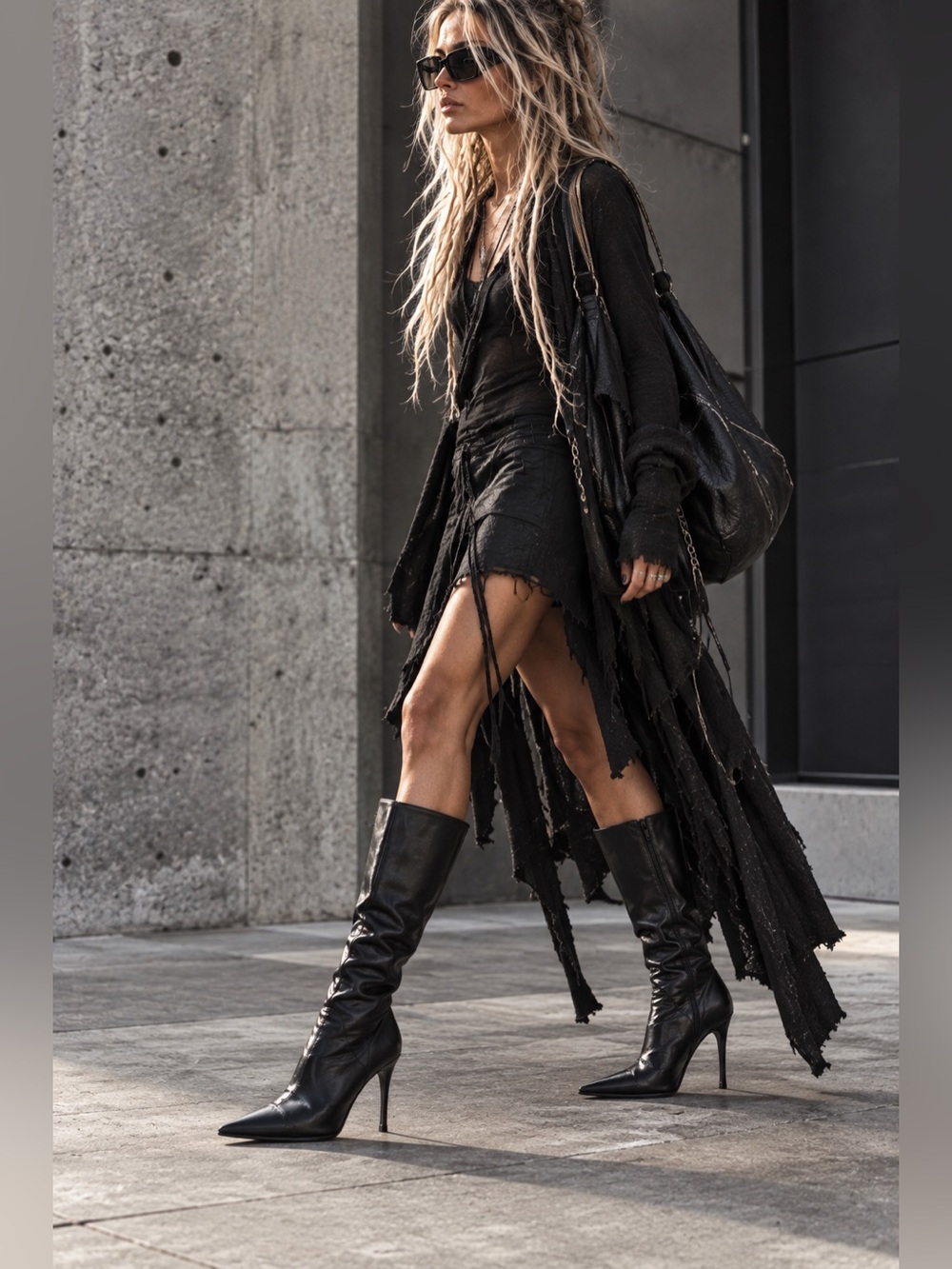 Bronx Black Leather Pointed Toe Stiletto Boots Size 41 Made in Brazil Y2K
